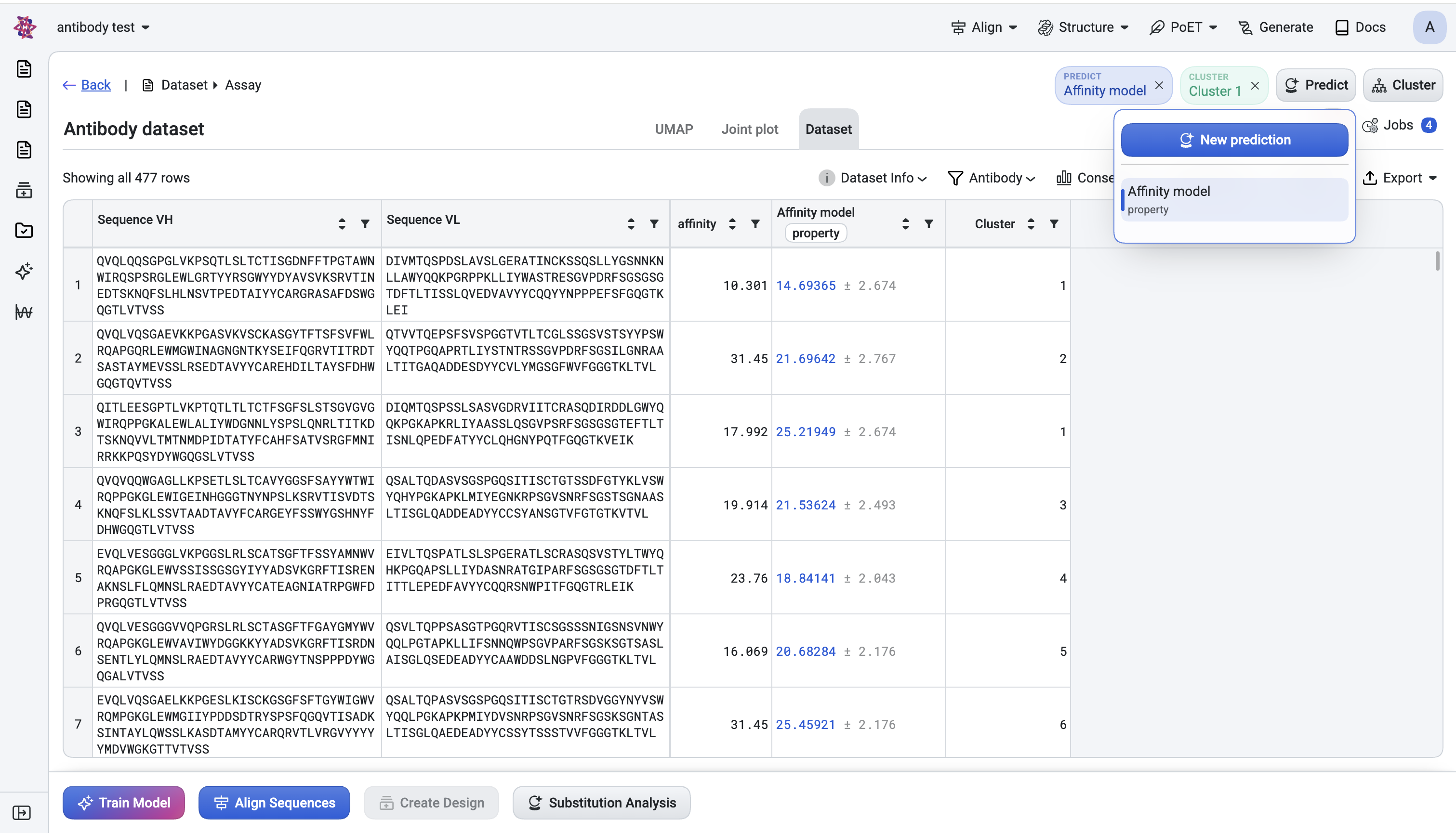 Predict dialog with model categories and prompt selector
