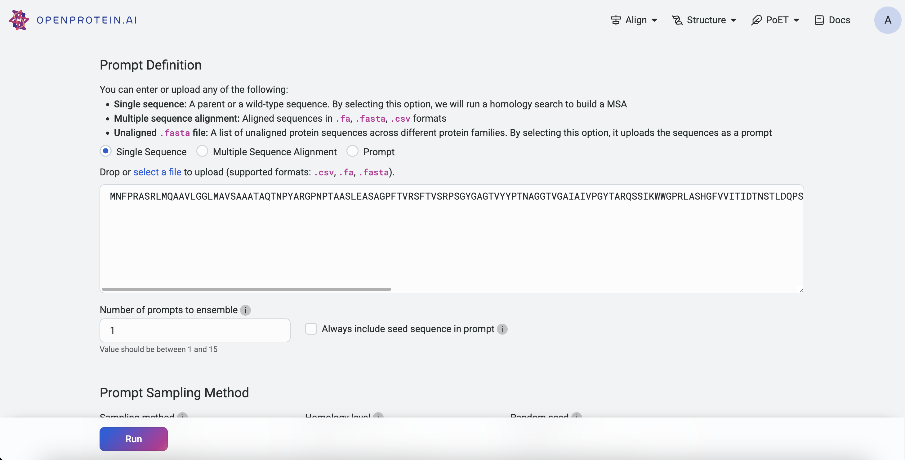 entering seed sequence without a project